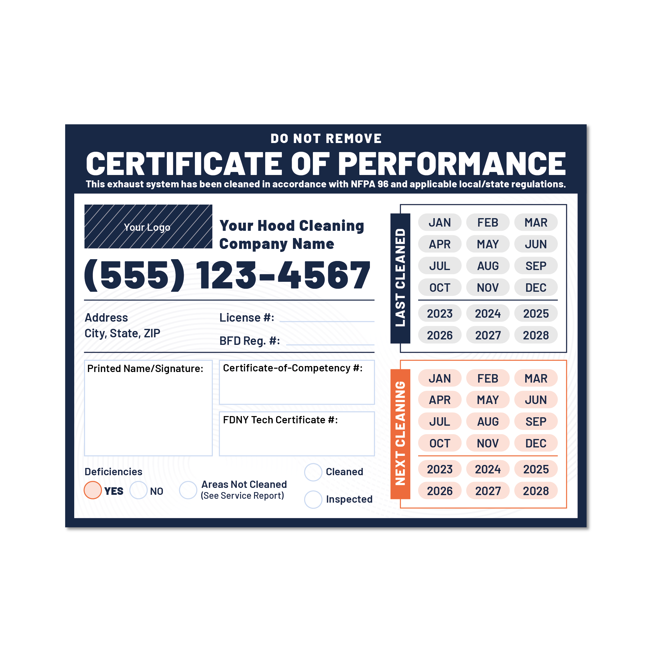 Hood Cleaning Sticker #1