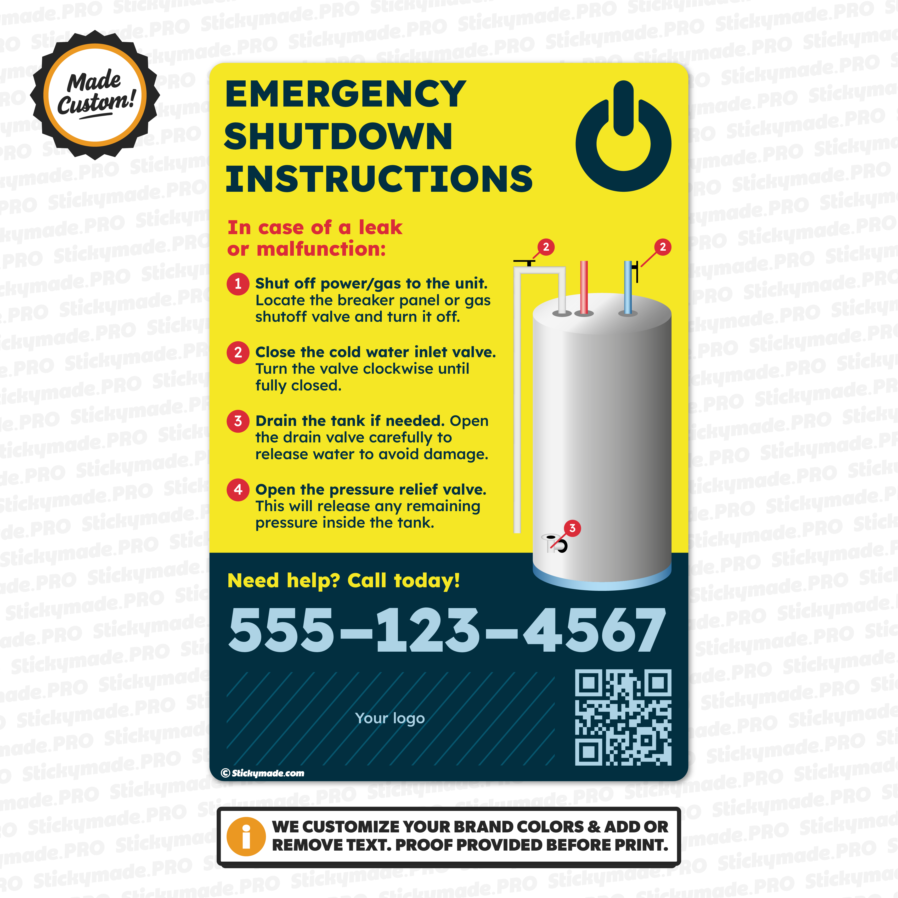 Water Heater Service Sticker - Tank