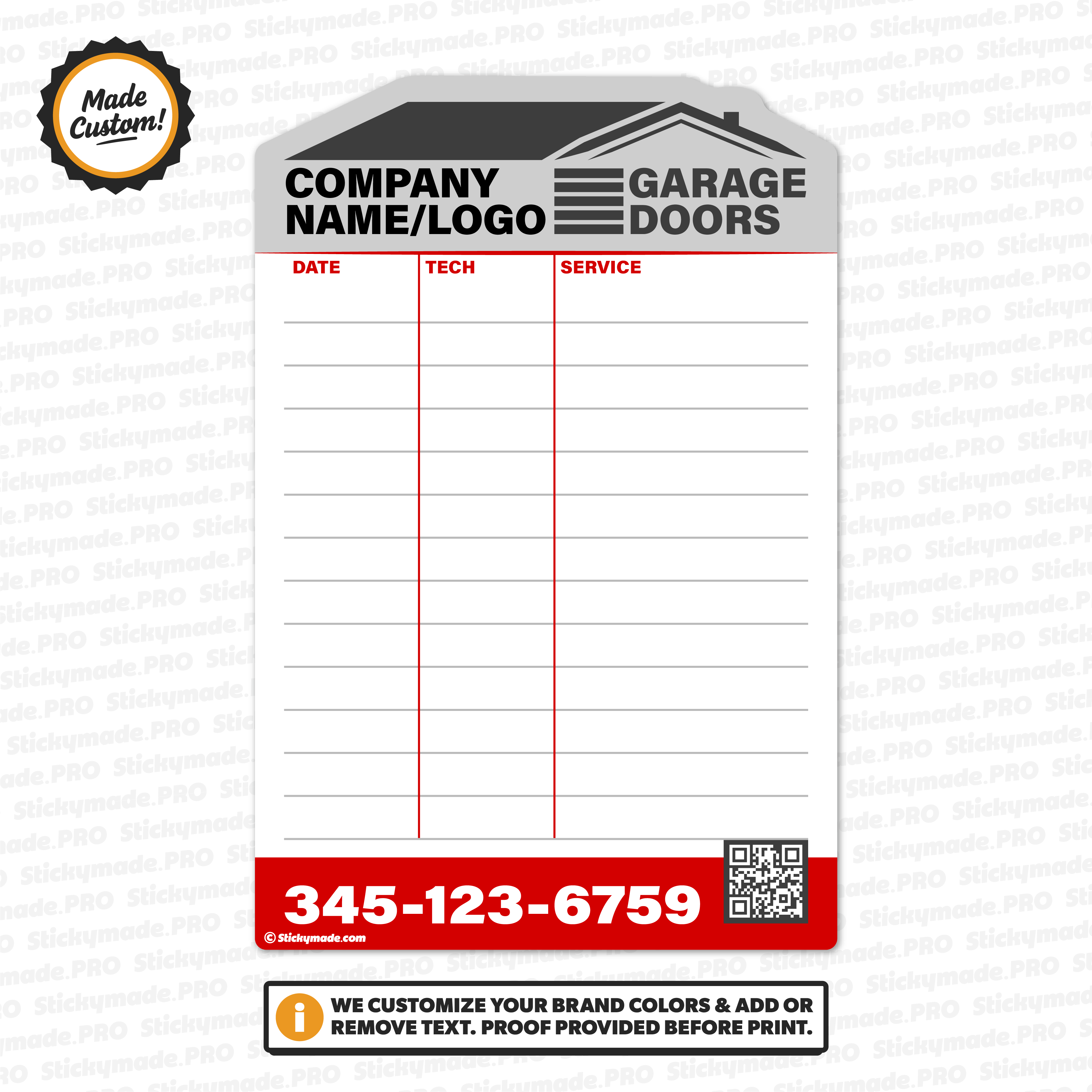 Garage Door Service Log Sticker
