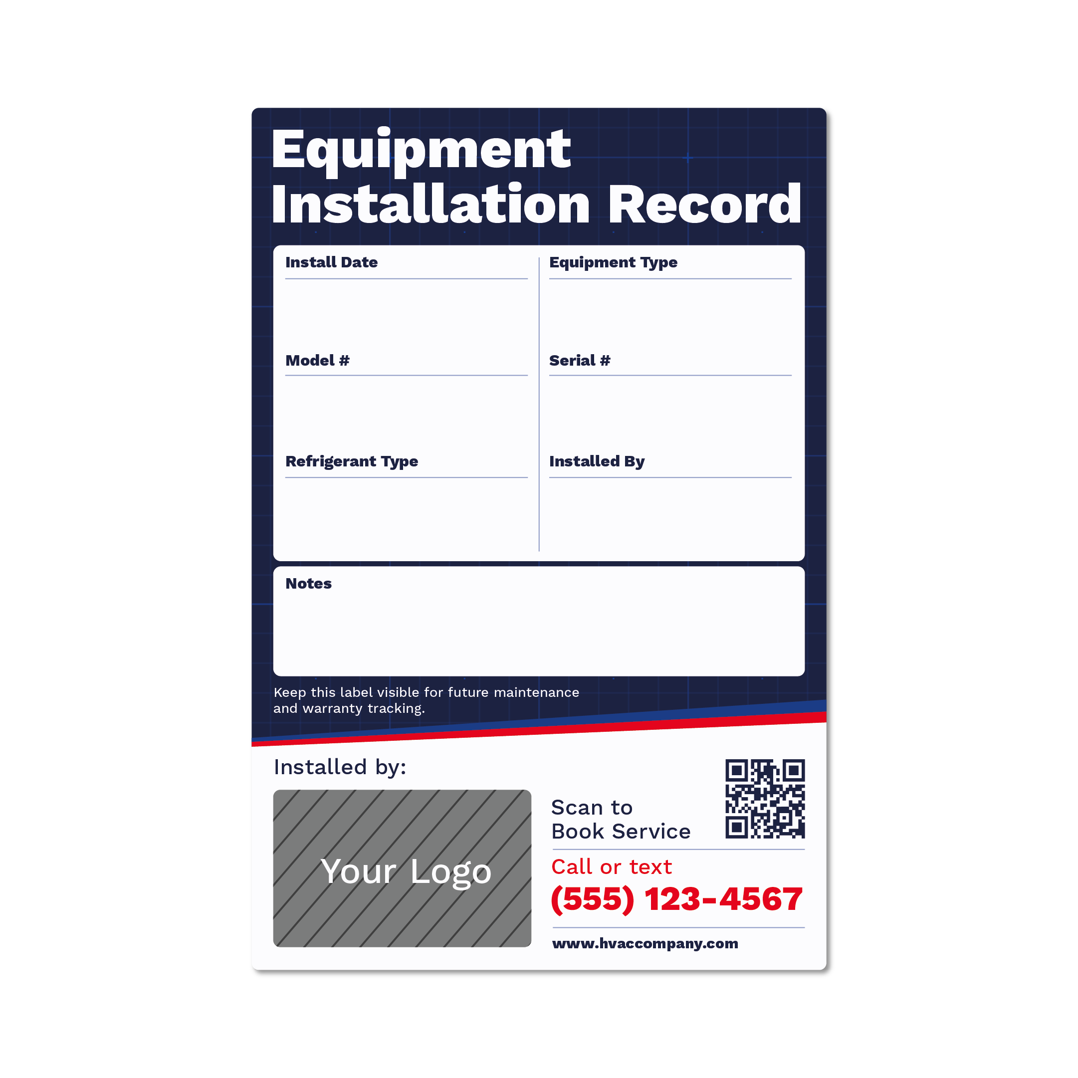 HVAC Equipment Install Record Sticker