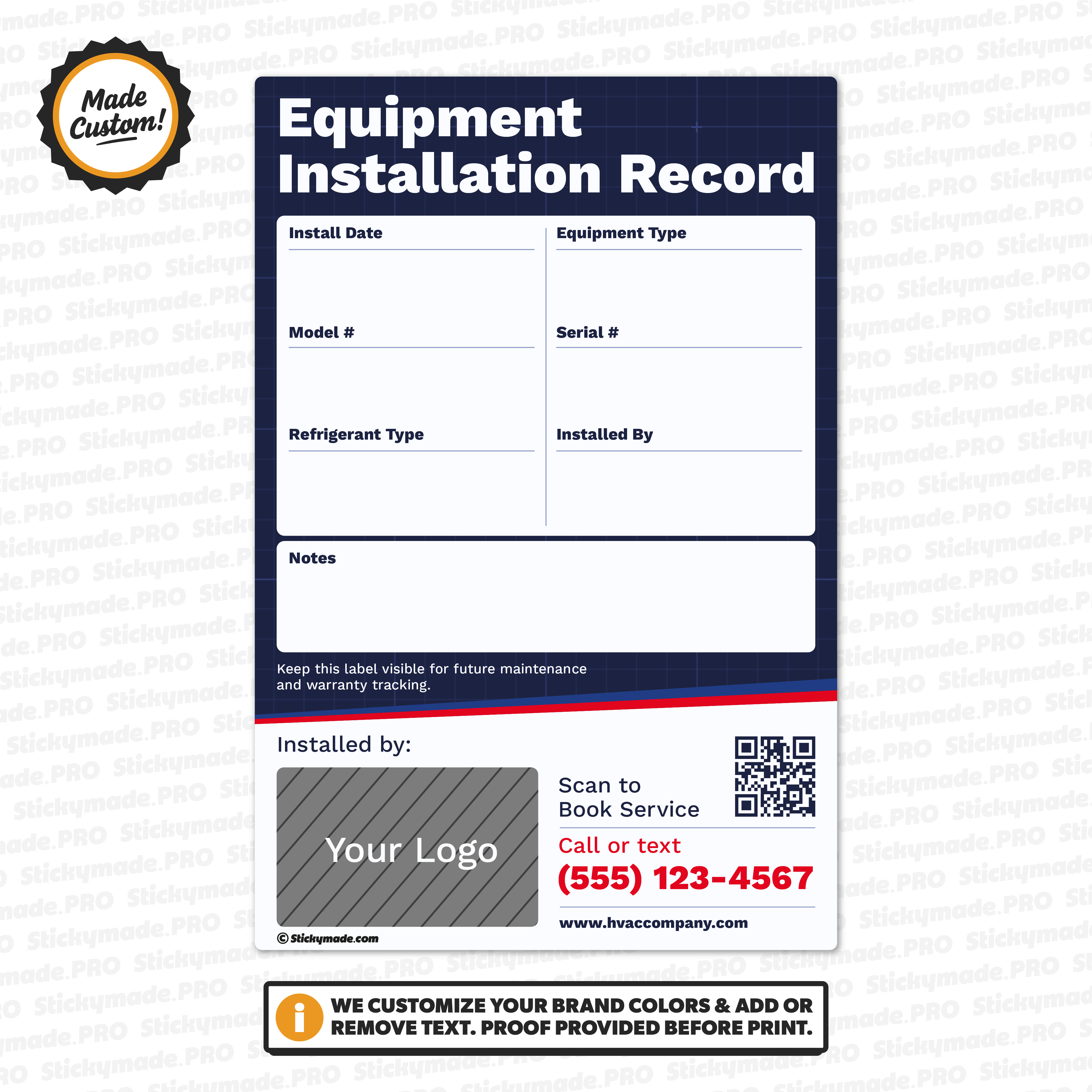 HVAC Equipment Install Record Sticker