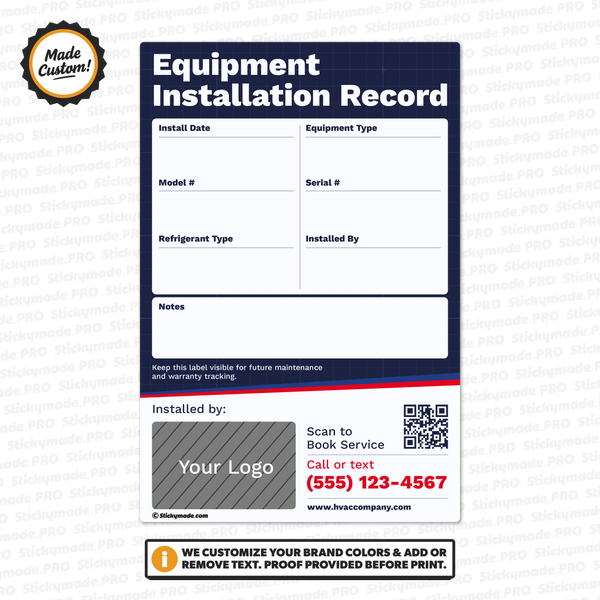 HVAC Equipment Install Record Sticker