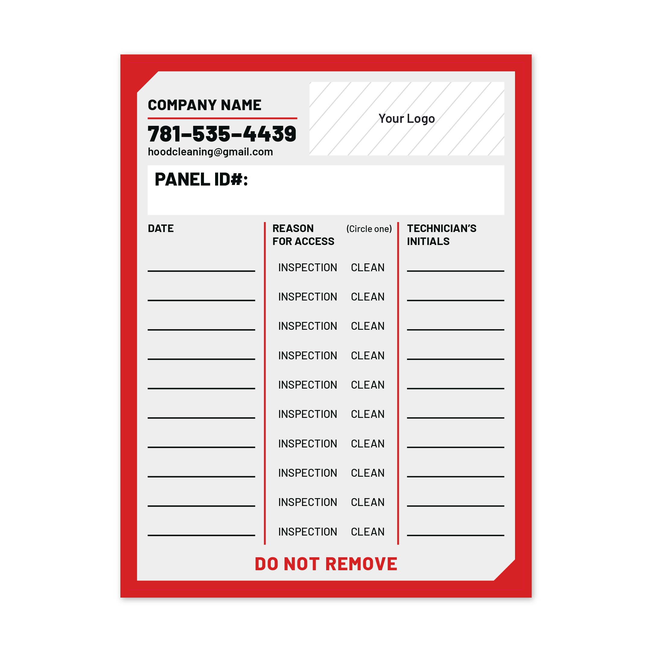 Hood Cleaning Access Panel Log Sticker