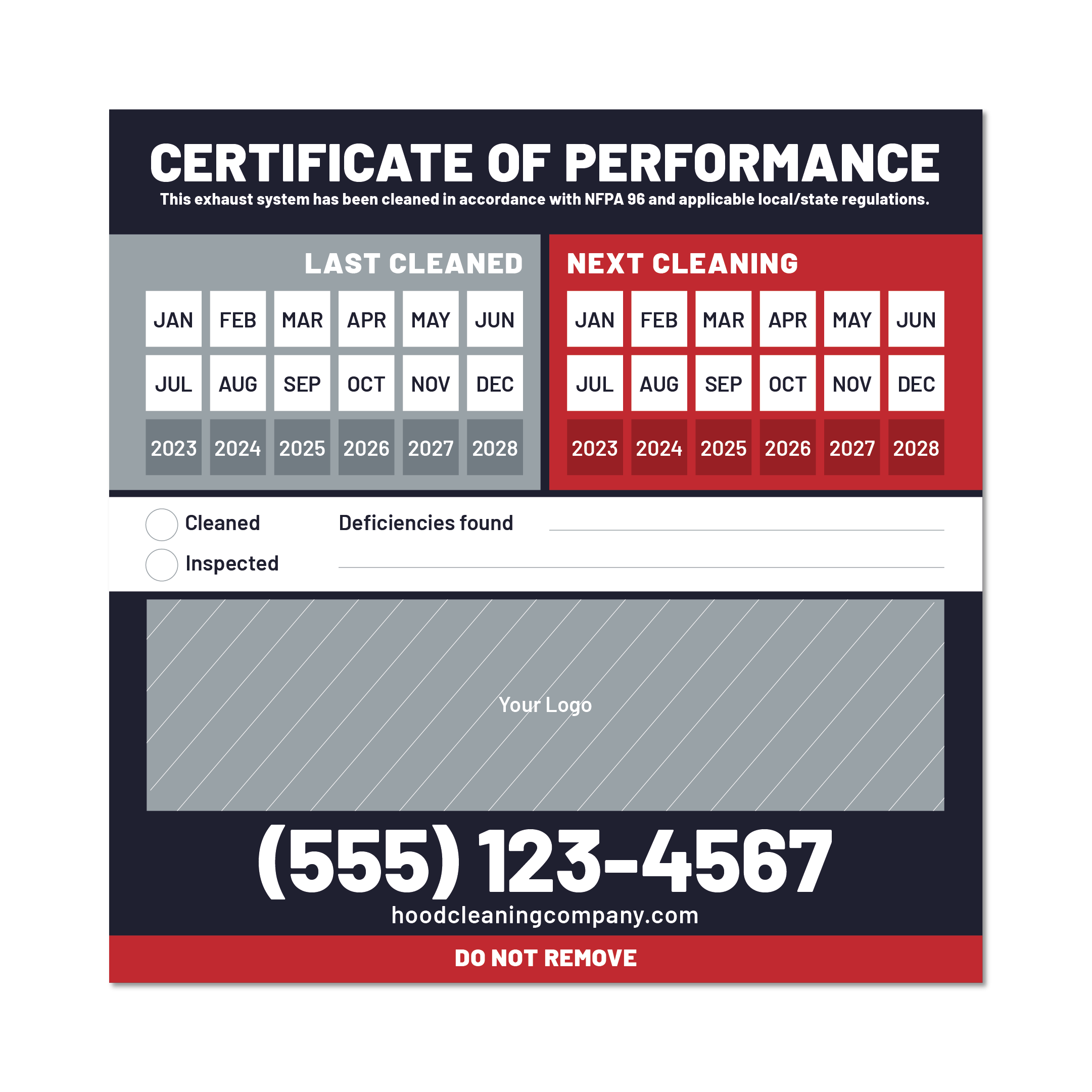 Hood Cleaning Sticker #7