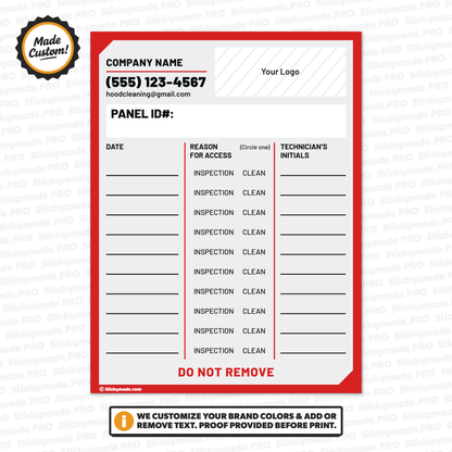 Hood Cleaning Access Panel Log Sticker