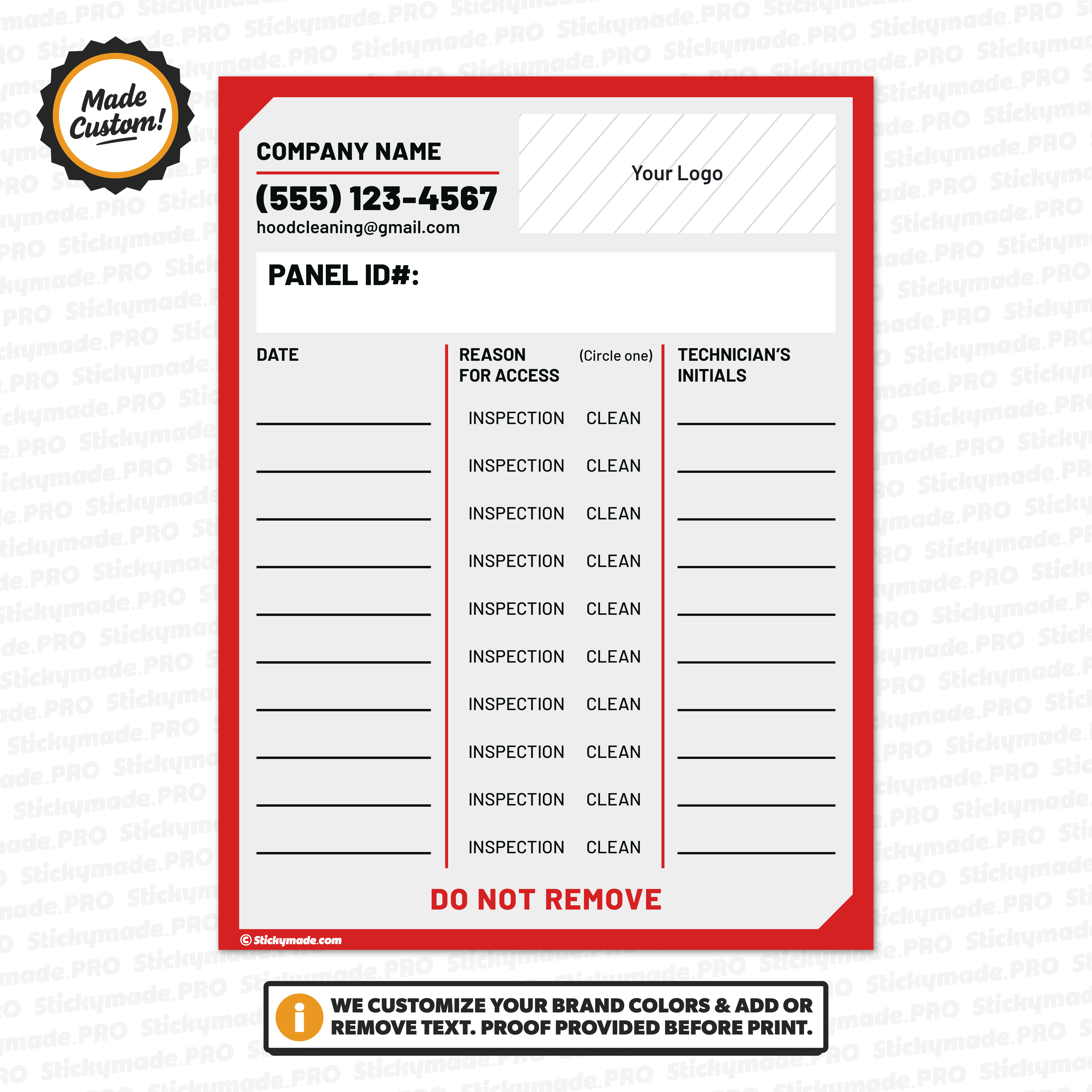 Hood Cleaning Access Panel Log Sticker