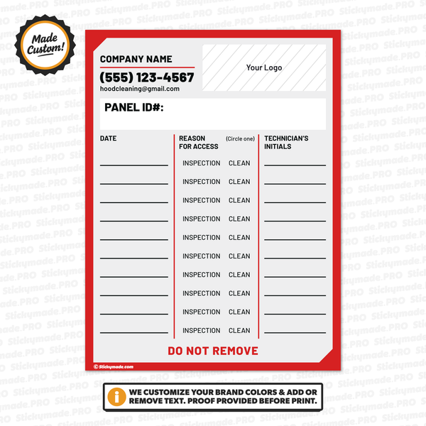 Hood Cleaning Access Panel Log Sticker