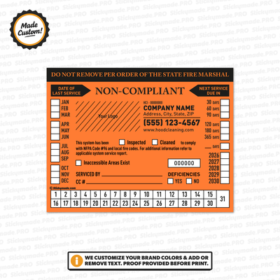 Hood Cleaning Sticker - Massachusetts Orange Non-Compliant