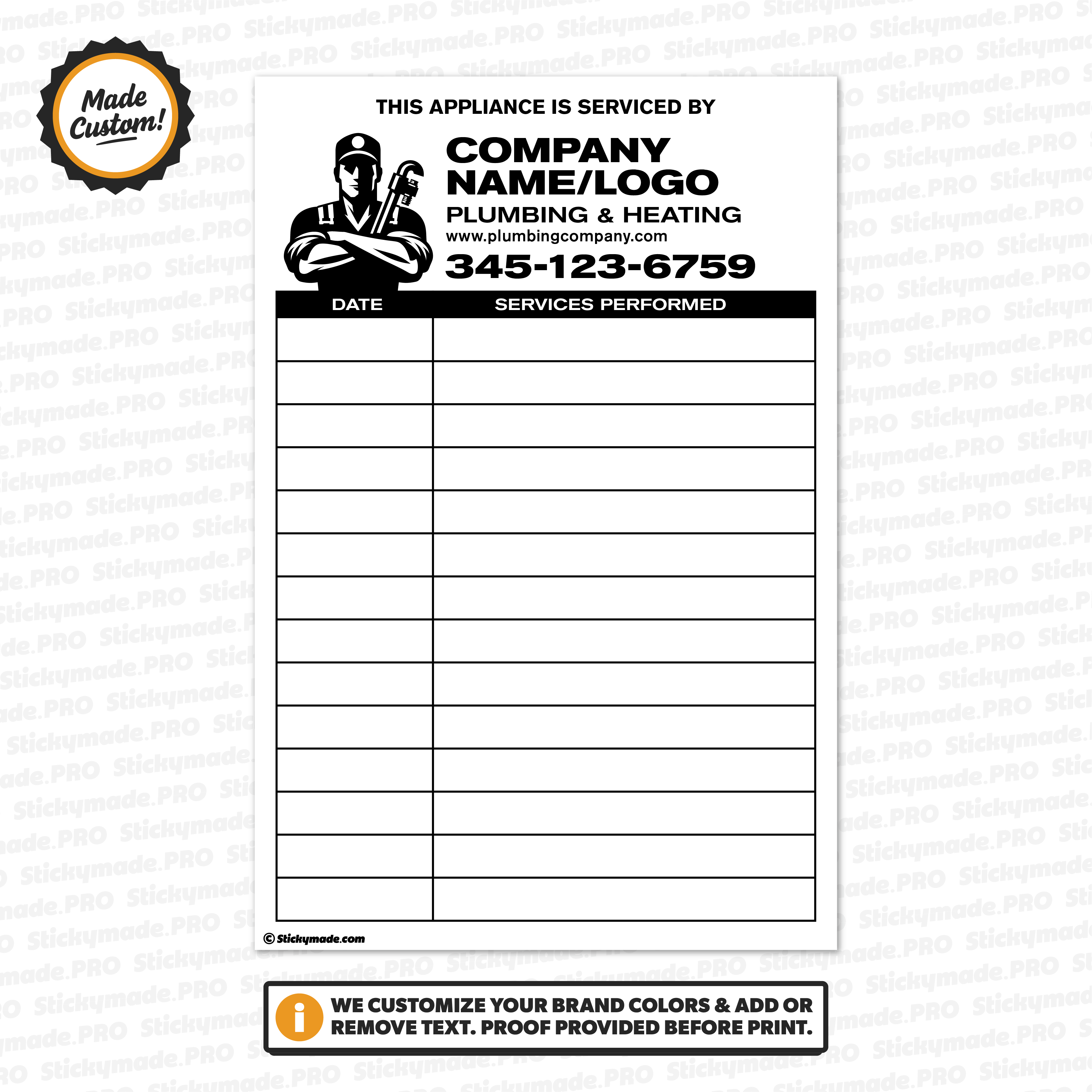 Plumbing Service Log Sticker #2