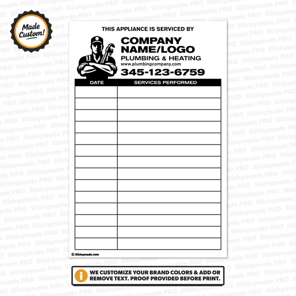 Plumbing Service Log Sticker #2
