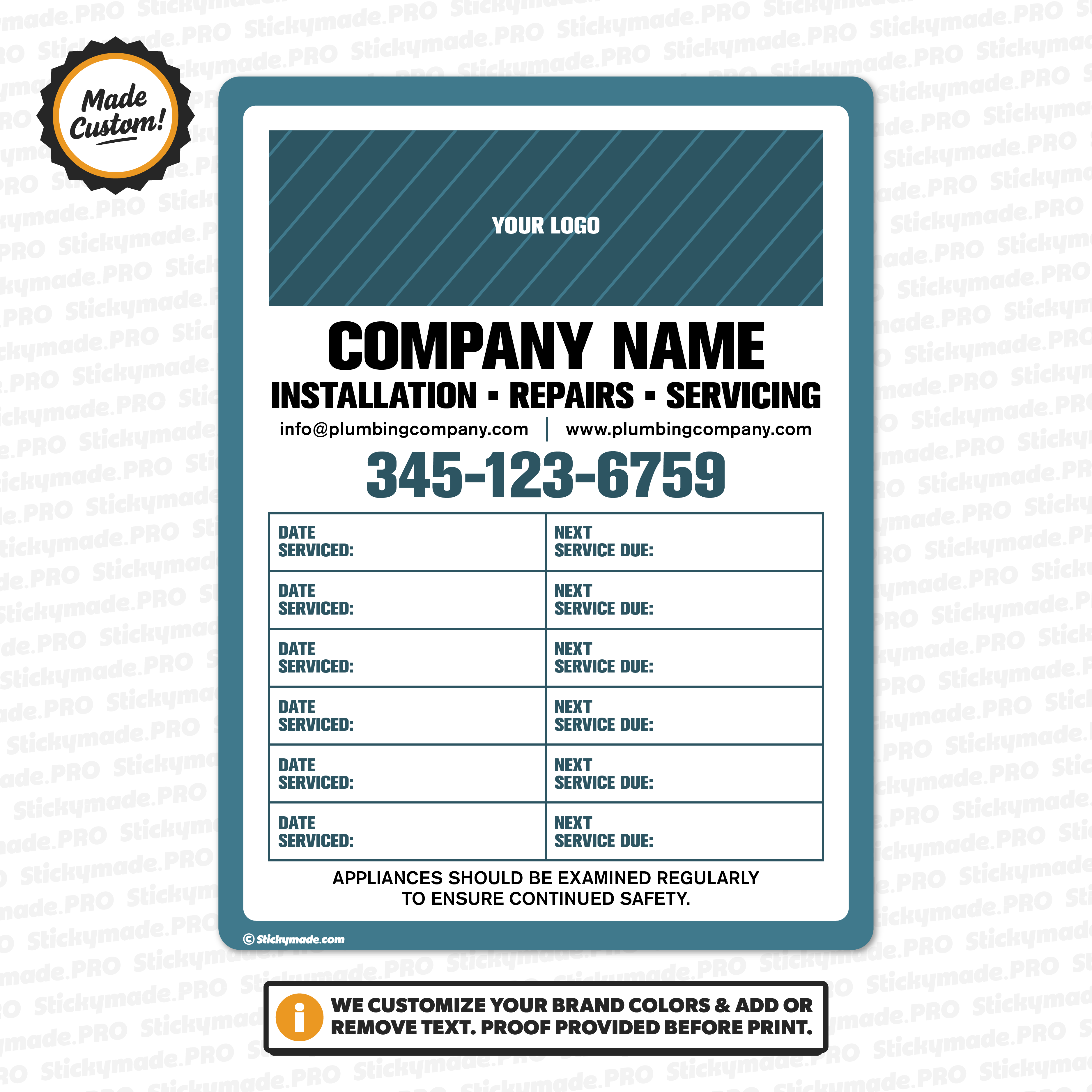 Plumbing Service Reminder Log Sticker