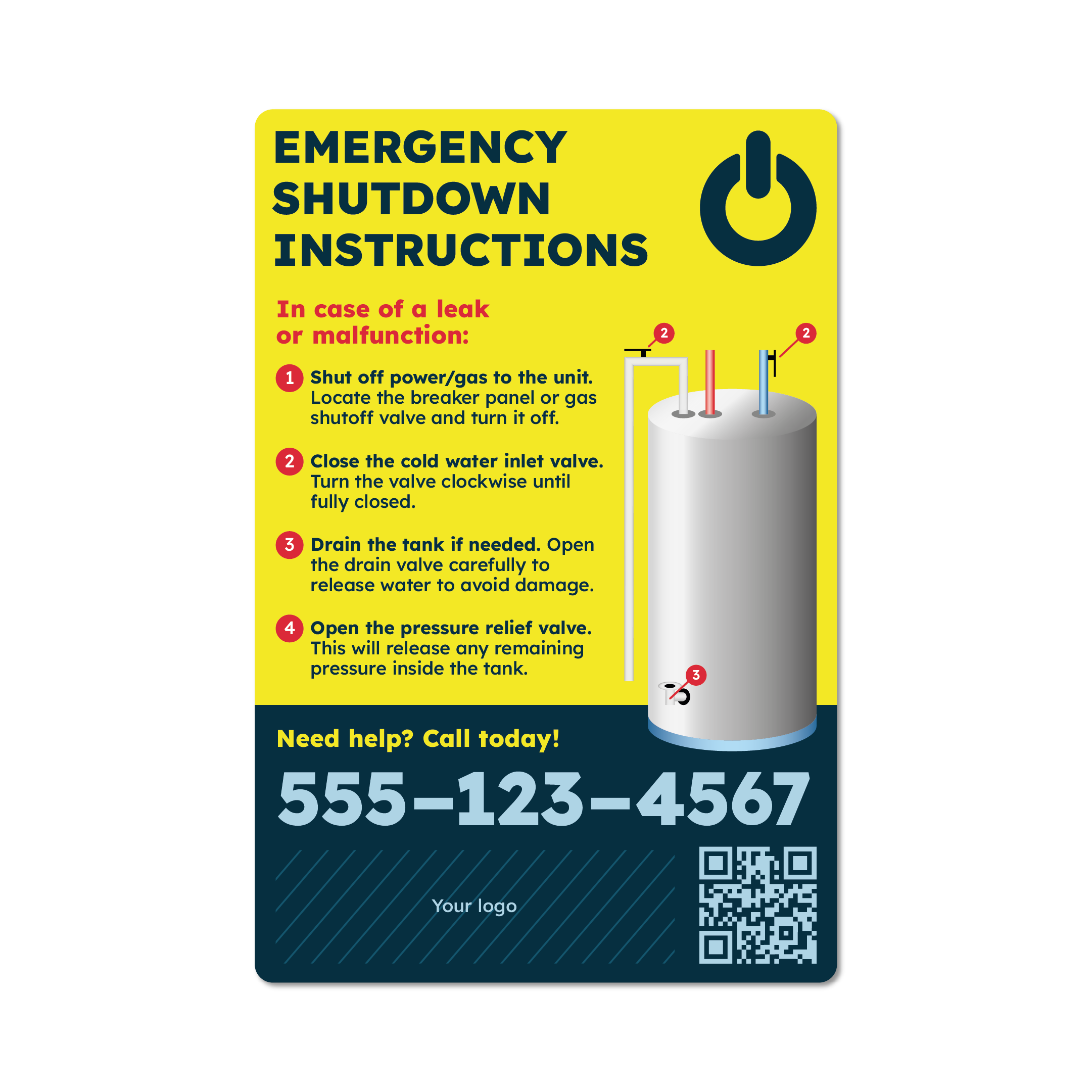 Water Heater Service Sticker - Tank