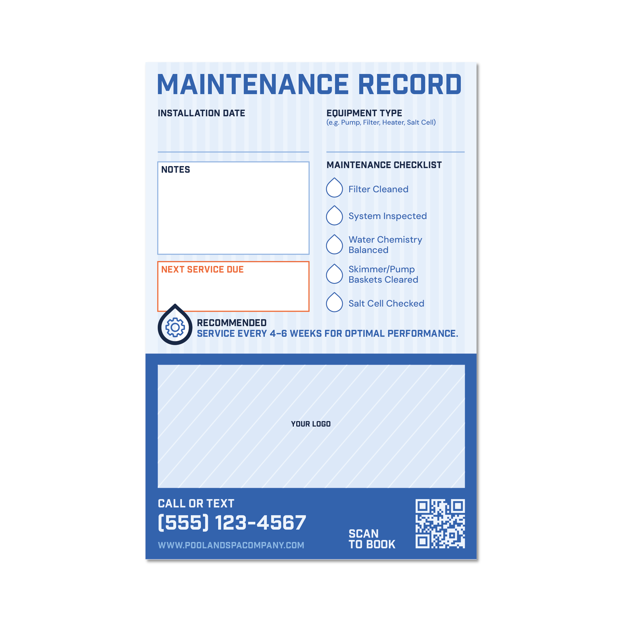 Pool & Spa Maintenance Record Sticker