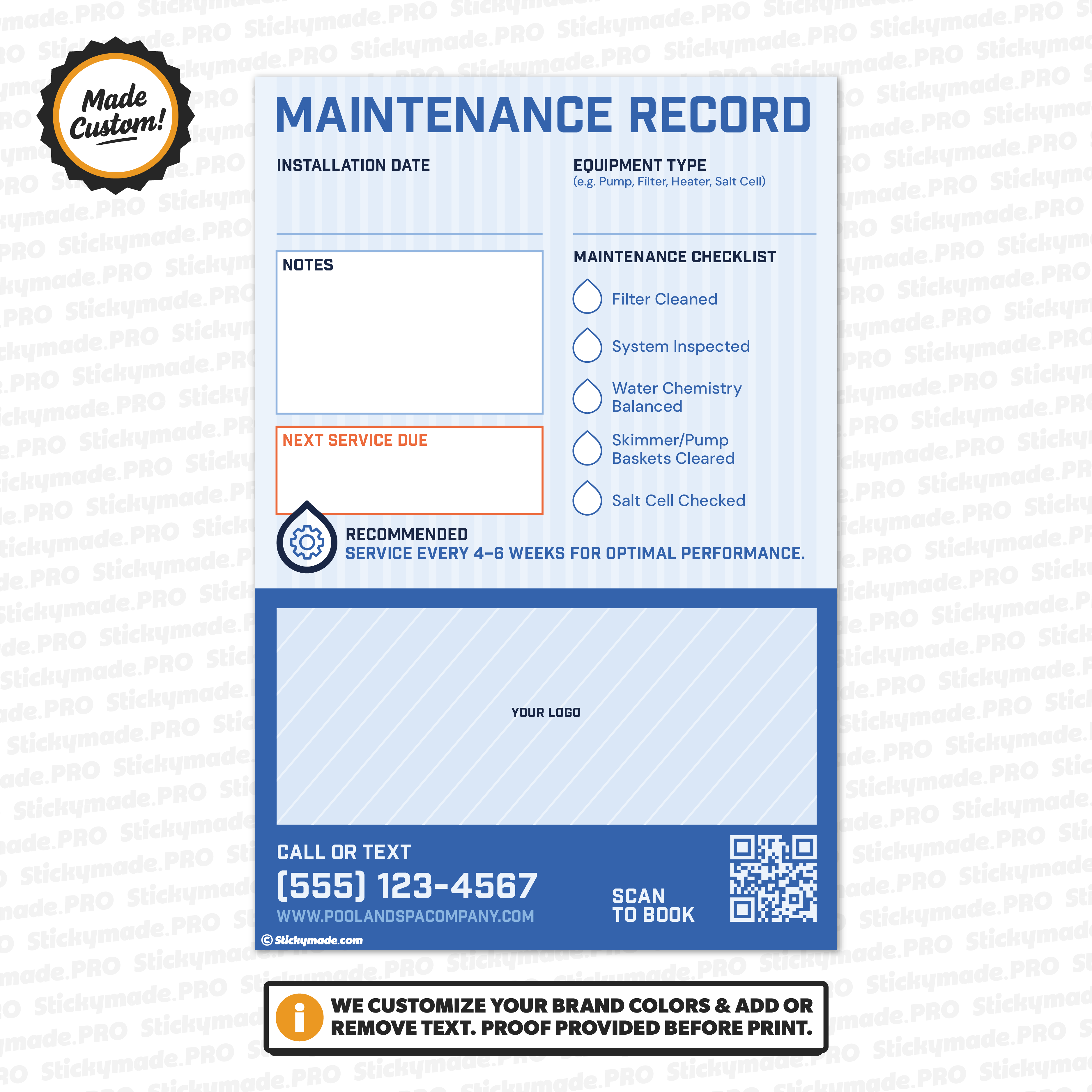 Pool & Spa Maintenance Record Sticker