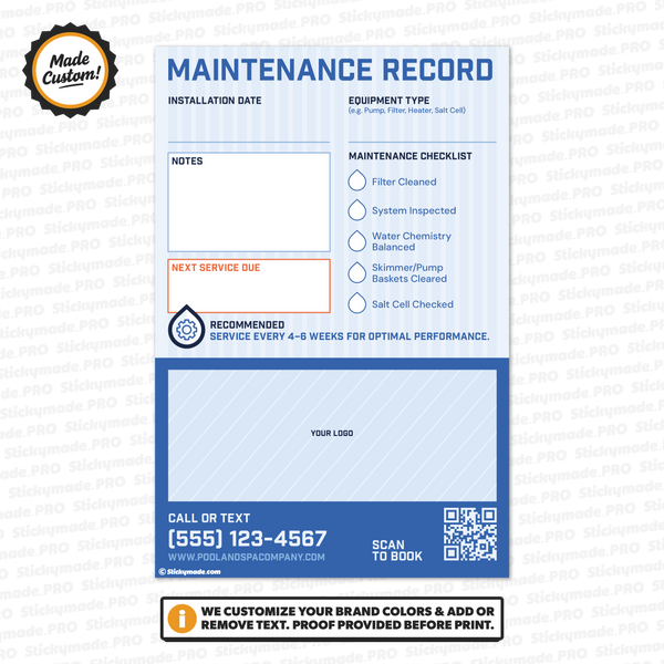 Pool & Spa Maintenance Record Sticker