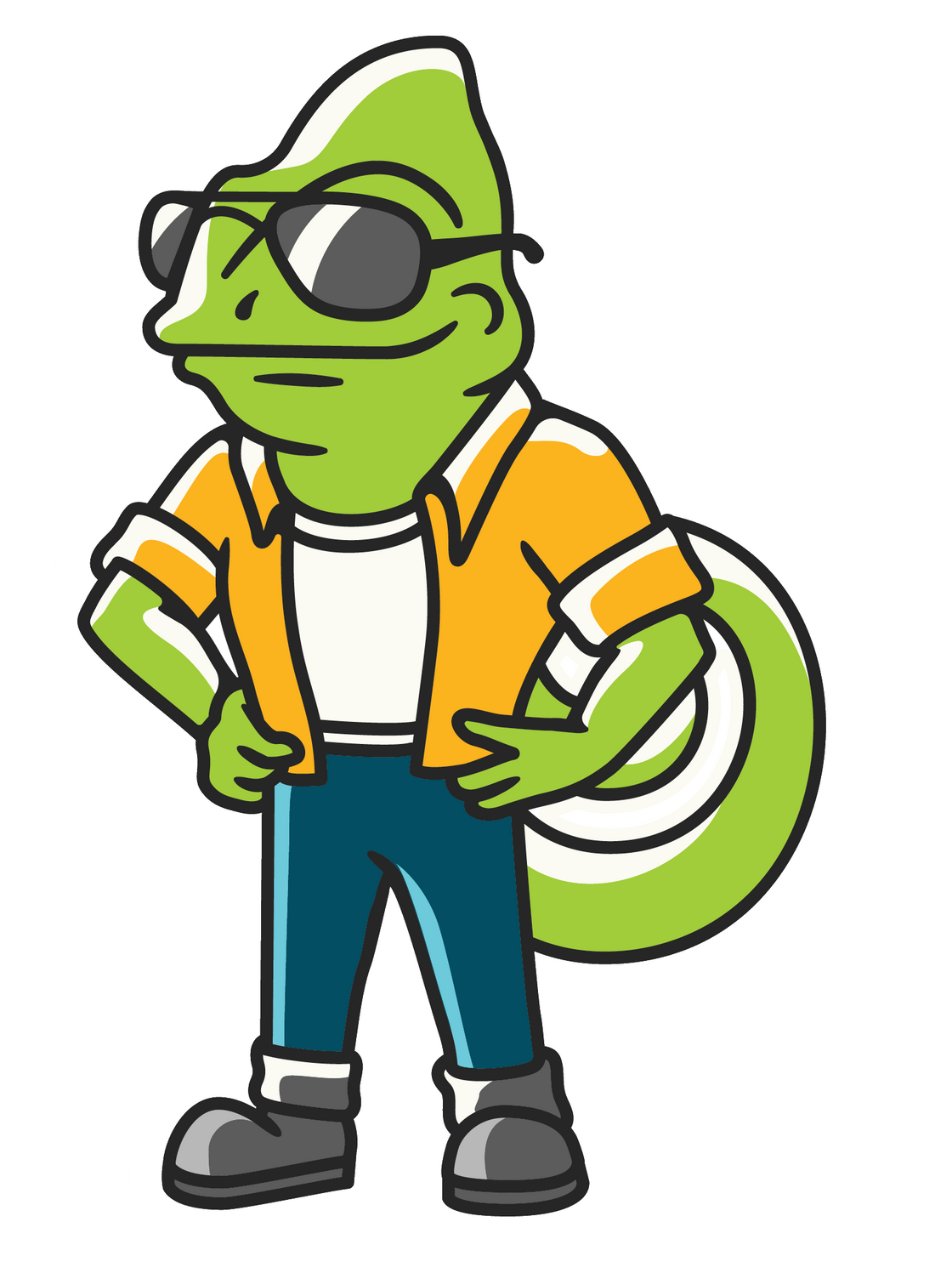 Huey, the Stickymade chameleon, as a die-cut sticker